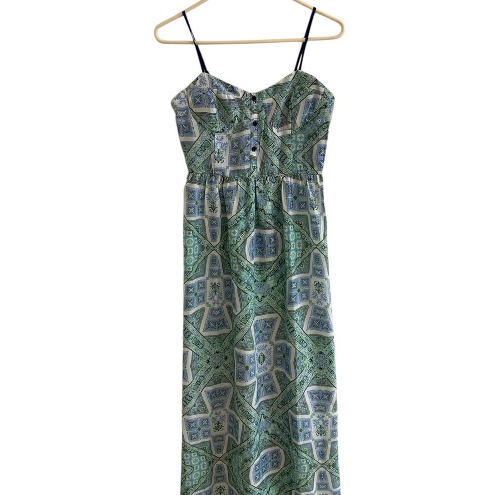 Pink Rose Maxi Dress Size S Blue Green Paisley Spaghetti Strap Boho Cottagecore